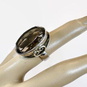 Smoky Quartz Ring, Sterling Silver, 30s, 40s, Statement, Smokey, Big, Size 6